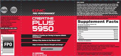 Photo of the GNC Pro Performance Creatine Plus 5950 Unflavored label
