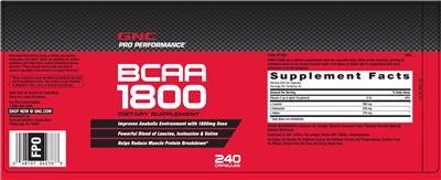 Photo of the GNC Pro Performance BCAA 1800 label