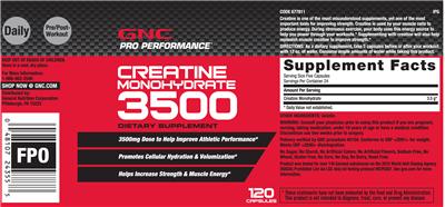 Photo of the GNC Pro Performance Creatine Monohydrate 3500 label