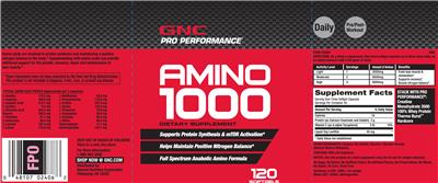Photo of the GNC Pro Performance Amino 1000 label