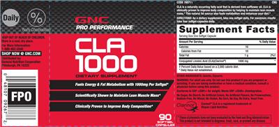 Photo of the GNC Pro Performance CLA 1000 label