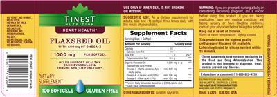 Photo of the Finest Nutrition Flaxseed Oil 1000 mg With 600 mg of Omega-3 label