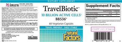 Photo of the Natural Factors Travel Biotic label