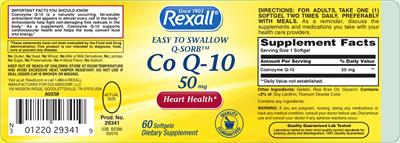 Photo of the Rexall Co Q-10 50 mg label
