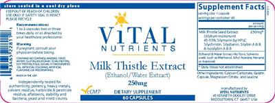 Photo of the Vital Nutrients Milk Thistle Extract (Ethanol/Water Extract) 250 mg label