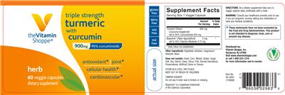 Photo of the The Vitamin Shoppe Triple Strength Turmeric With Curcumin 900 mg label