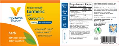 Photo of the The Vitamin Shoppe Triple Strength Turmeric With Curcumin 900 mg label
