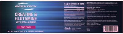 Photo of the BodyTech Creatine & Glutamine with Beta-Alanine Fruit Punch label