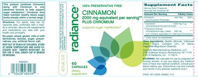 Photo of the Radiance Cinnamon Plus Chromium label