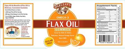 Photo of the Barlean's Flax Oil Gummies Orange Flavor label