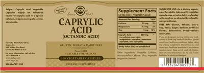 Photo of the Solgar Caprylic Acid label