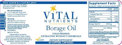Photo of the Vital Nutrients Borage Oil label