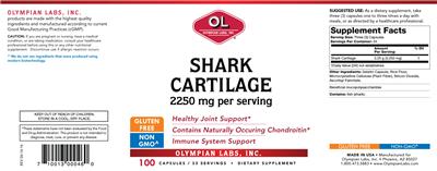 Photo of the OL Olympian Labs Shark Cartilage 2250 mg label