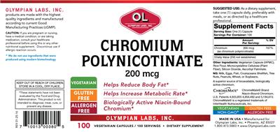 Photo of the OL Olympian Labs Chromium Polynicotinate 200 mcg label