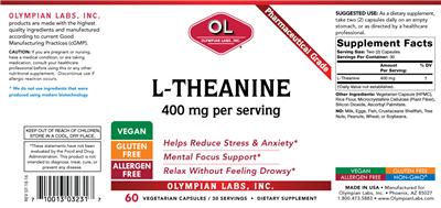 Photo of the OL Olympian Labs L-Theanine 400 mg label
