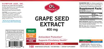 Photo of the OL Olympian Labs Grape Seed Extract 400 mg label