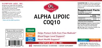 Photo of the OL Olympian Labs Alpha Lipoic CoQ10 label