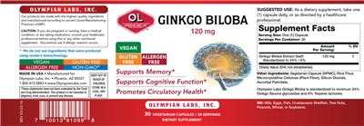 Photo of the OL Olympian Labs Ginkgo biloba 120 mg label