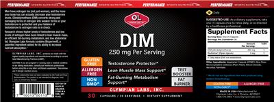 Photo of the OL Olympian Labs DIM 250 mg label