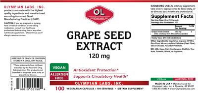 Photo of the OL Olympian Labs Grape Seed Extract 120 mg label