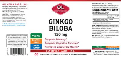 Photo of the OL Olympian Labs Ginkgo biloba 120 mg label