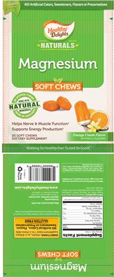 Photo of the Healthy Delights Naturals Magnesium Soft Chews Orange Creame Flavor label