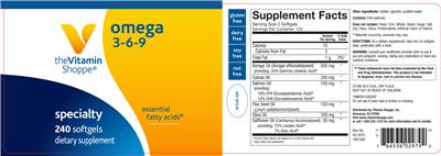 Photo of the The Vitamin Shoppe Omega 3-6-9 label
