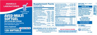Photo of the Anabolic Laboratories AVED-Multi Softgel label