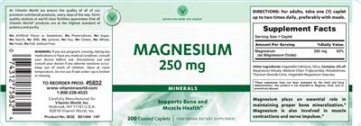 Photo of the Vitamin World Magnesium 250 mg label