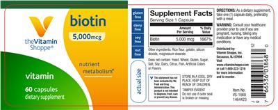 Photo of the The Vitamin Shoppe Biotin 5,000 mcg label