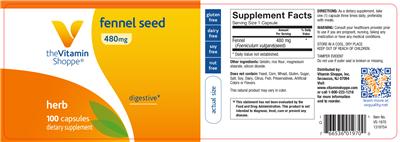 Photo of the The Vitamin Shoppe Fennel Seed 480 mg label