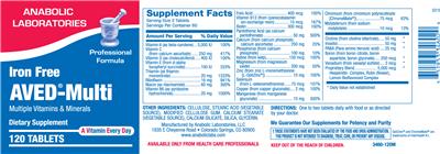 Photo of the Anabolic Laboratories Iron Free AVED-Multi label
