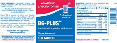 Photo of the Anabolic Laboratories B6-Plus label