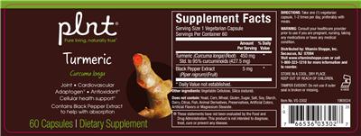 Photo of the plnt Turmeric label