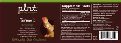Photo of the plnt Turmeric label