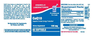 Photo of the Anabolic Laboratories Coenzyme Q10 100 mg label
