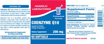 Photo of the Anabolic Laboratories Coenzyme Q10 200 mg label