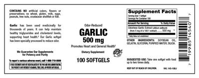 Photo of the Vitamer Laboratories Garlic 500 mg label