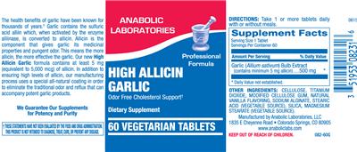 Photo of the Anabolic Laboratories High Allicin Garlic label