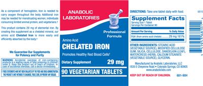 Photo of the Anabolic Laboratories Chelated Iron 29 mg label