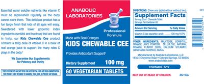 Photo of the Anabolic Laboratories Kids Chewable Cee 100 mg label