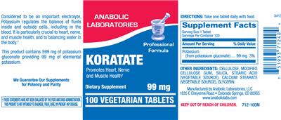 Photo of the Anabolic Laboratories Koratate 99 mg label
