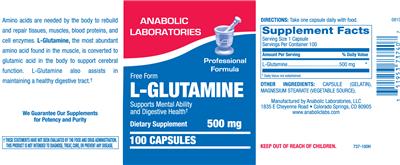 Photo of the Anabolic Laboratories L-Glutamine 500 mg label