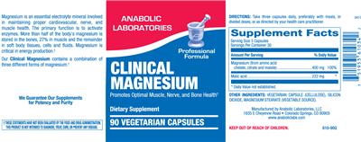 Photo of the Anabolic Laboratories Clinical Magnesium label