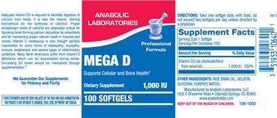 Photo of the Anabolic Laboratories Mega D 1,000 IU label