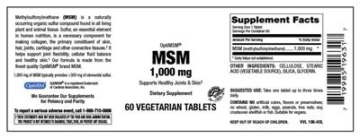 Photo of the Vitamer Laboratories MSM 1,000 mg label
