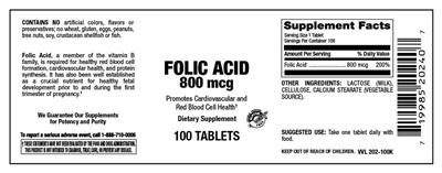 Photo of the Vitamer Laboratories Folic Acid 800 mcg label