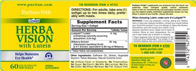 Photo of the Puritan's Pride Herbavision with Lutein label