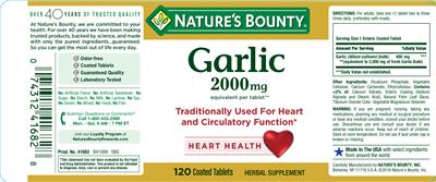 Photo of the Nature's Bounty Garlic 2000 mg label