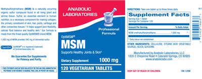 Photo of the Anabolic Laboratories MSM 1000 mg label